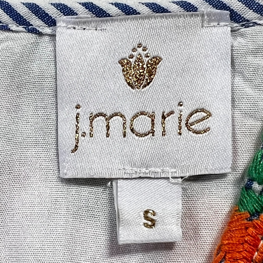 J Marie Embroidered Carli Top Peplum Women S Blue White Striped Floral Lined - Picture 8 of 12